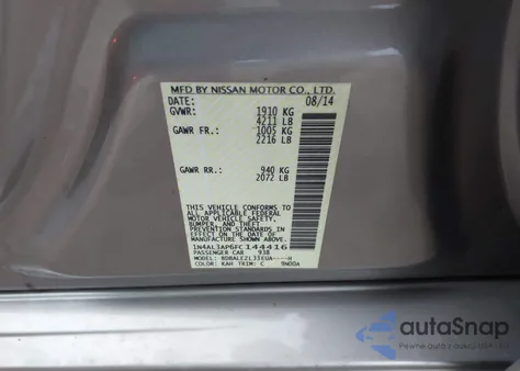 2015 Nissan Altima 2.5 S from USA, damaged, VIN 1N4AL3AP6FC144416